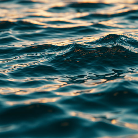 Blue sea water surface with ripples, close-up. Natural backgroundの素材