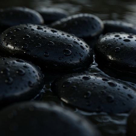 Spa stones with water drops on dark background. Zen concept.の素材