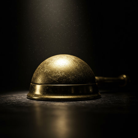 Hotel bell on a dark background with a beam of light.の素材