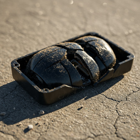 Broken car tire on the road. Selective focus. Shallow depth of fieldの素材