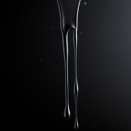 splashes of black paint on a black background. close-upの素材