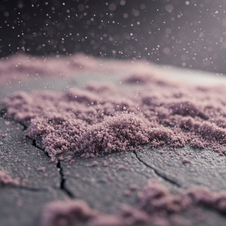 Close up of pink powder explosion on black background. Abstract background.の素材