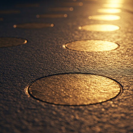 Water drops on the floor at sunset. Shallow depth of field.の素材