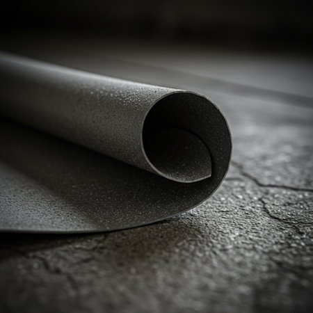 Close up of a roll of black polycarbonate flooring.の素材