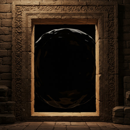 Black stone door with a view of the planet. 3d renderingの素材