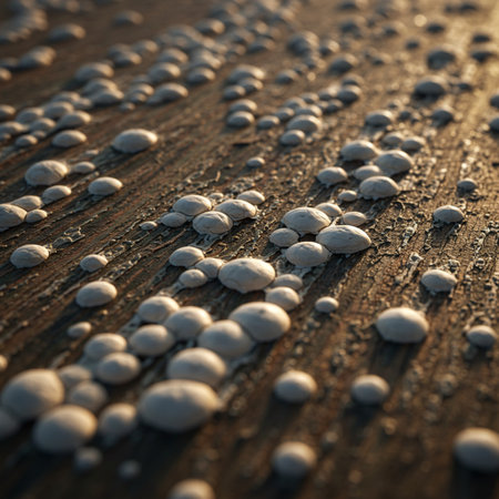 Frozen pebbles on a wooden surface. Selective focus.の素材