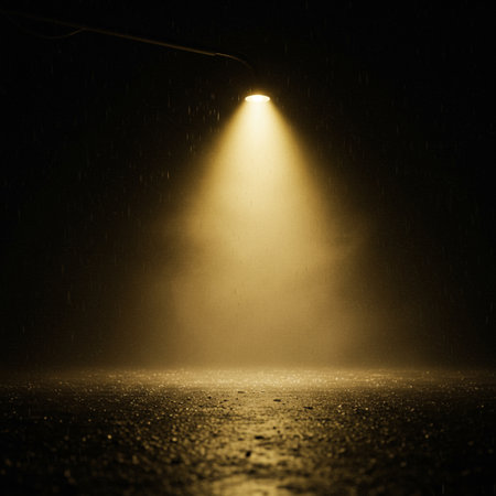 Light from the street at night. Abstract background with lights and fogの素材