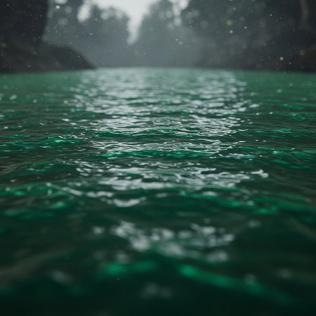 Underwater shot of a lake in a foggy rainforest.の素材