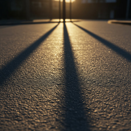 Sunset shadows on the pavement in the city. Abstract background.の素材