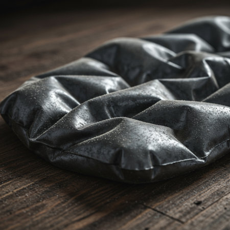 Closeup of black napkin on wooden table. Shallow depth of fieldの素材