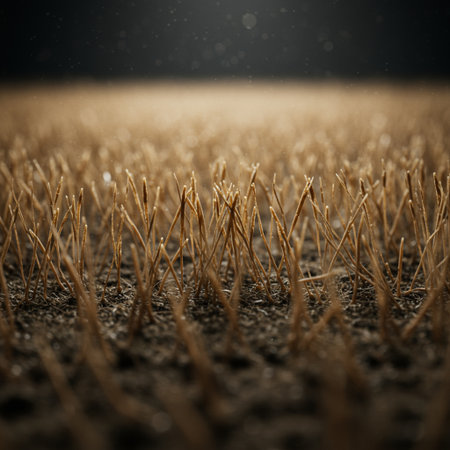 Rows of wheat seedlings in a field ready to be harvestedの素材