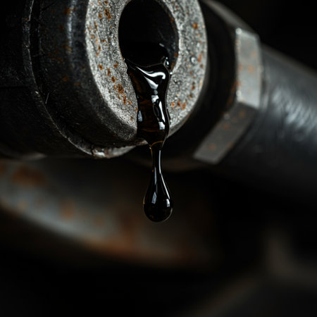 Oil drop flowing from the pipe. Close up. Selective focus.の素材