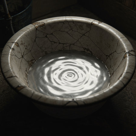 Ceramic basin with water drops in a pottery workshop.の素材