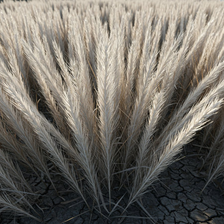 Dry grass on the ground in a field. Close-up.の素材