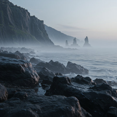 Beautiful seascape of Reynisfjara beach in Icelandの素材