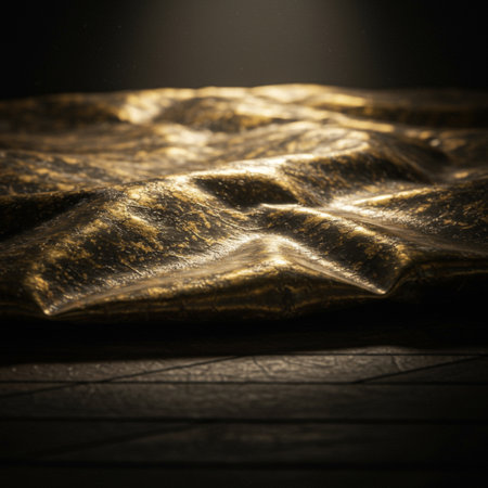 golden fabric on a wooden floor, close-up, backgroundの素材
