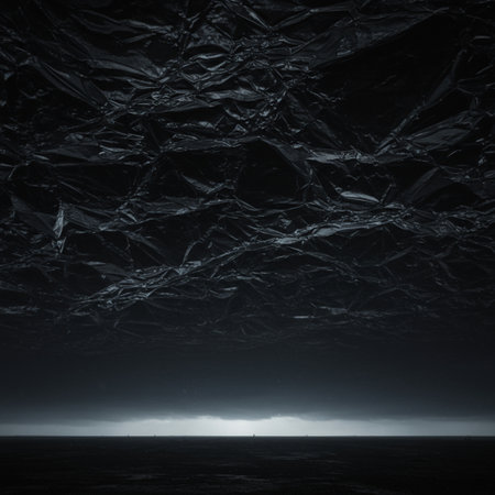 Black crumpled paper in a dark room. 3d renderingの素材