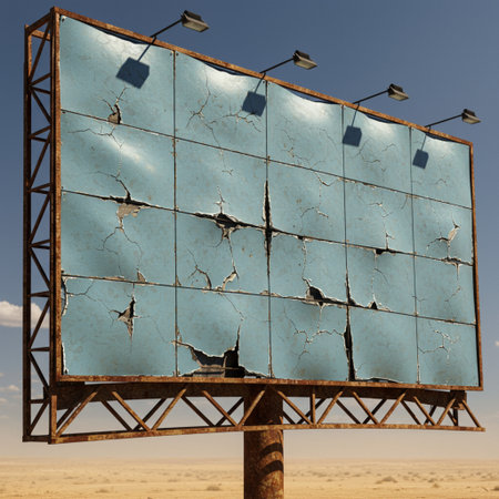 Abandoned billboard in the desert. 3D illustration. Vintage style.の素材