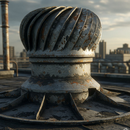 Industrial detail of a large rusty chimney on a factory.の素材