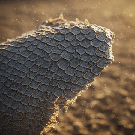 Close up of snake skin on a farm. Shallow depth of field.の素材