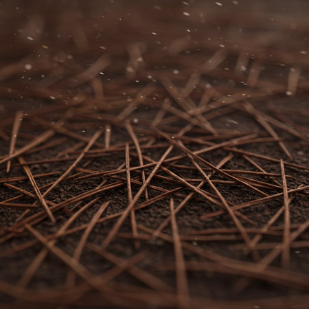 Macro shot of a pile of metal nails on a wooden surfaceの素材