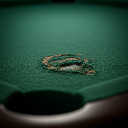 Detail of a snooker table with green tablecloth.の素材