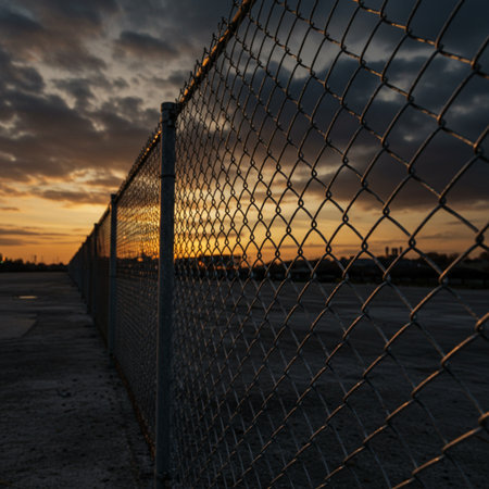 fence on the ground at sunset in the city, beautiful photo digital pictureの素材
