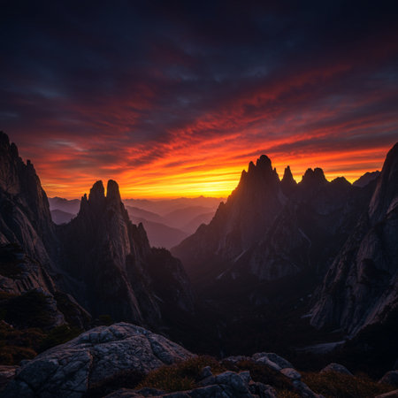Spectacular sunset at the peak of Huangshan, China.の素材