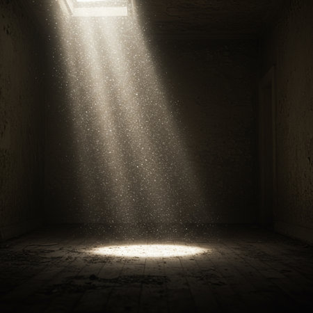 Light coming through the door of an abandoned building. 3d renderingの素材