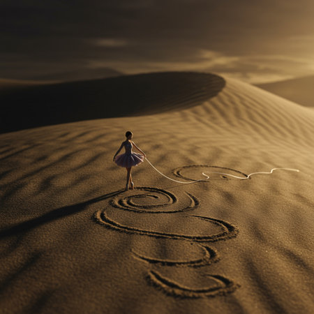 3d illustration of a girl standing in the desert and drawing the wordの素材