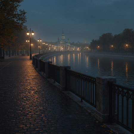 The embankment of the canal in St. Petersburg at nightの素材