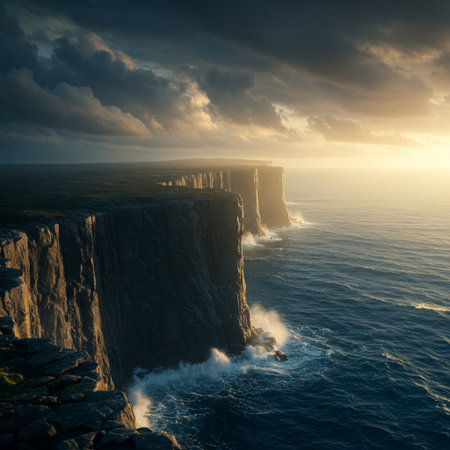 Picturesque view of Cliffs of Moher at sunset, Irelandの素材