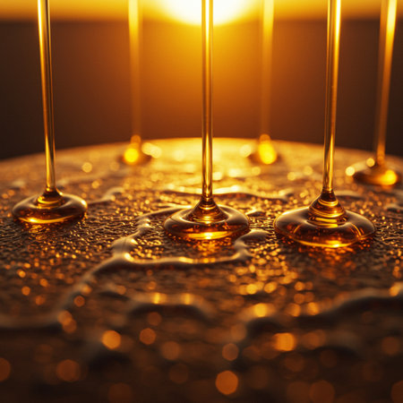 golden honey dripping from a wooden honey dipper, close upの素材