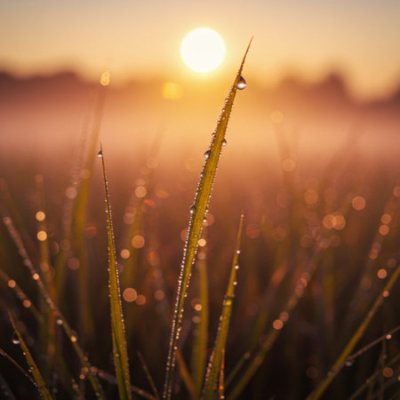 Morning dew on the grass in the meadow. Nature backgroundの素材