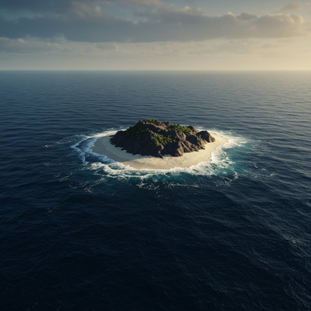 Aerial view of a small island in the middle of the ocean.の素材