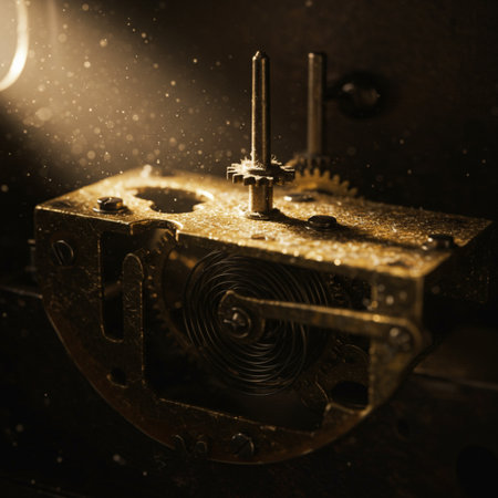 Detail of a clockwork mechanism on a dark background. Close-up.の素材
