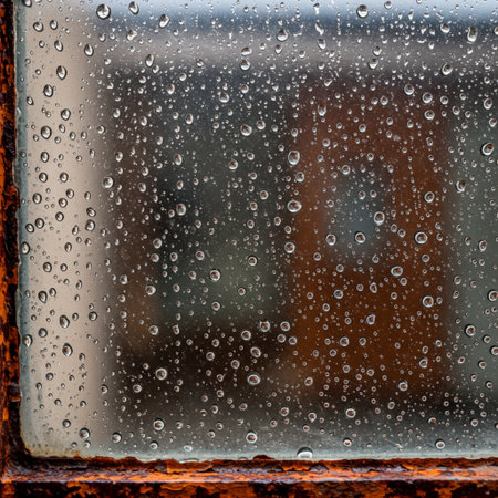 Water drops on a window glass. Raindrops on the window.の素材