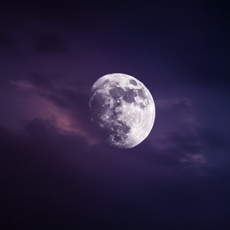 The moon in the night sky in clouds 3D illustration of natural backgroundの素材