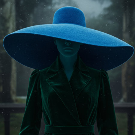 3d rendering of a woman in a green coat and blue hatの素材