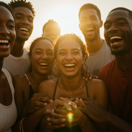 Group of friends having fun together. Cheerful young people having fun together.の素材