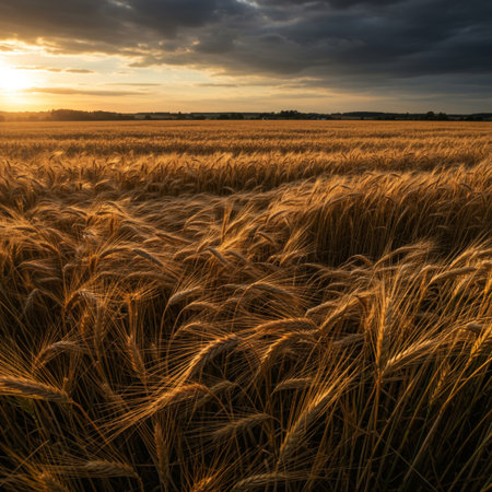Sunset over the field with ears of golden wheat. Landscape.の素材