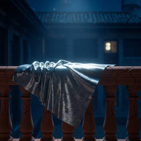 Mysterious old balcony at night. Scary halloween conceptの素材