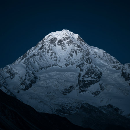 Himalaya mountains at night with snow and blue sky, Indiaの素材