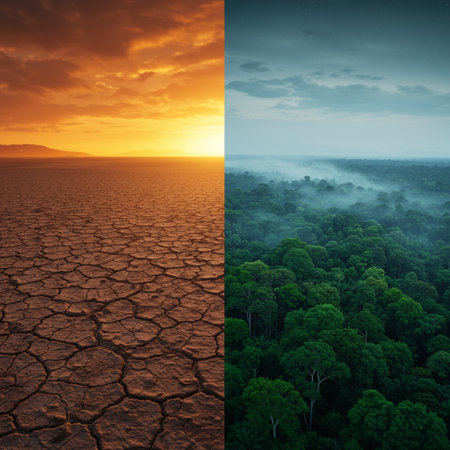 Landscape with dry cracked earth. Global warming concept. 3D Renderingの素材