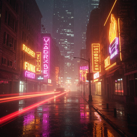 Streets of New York City at night.の素材