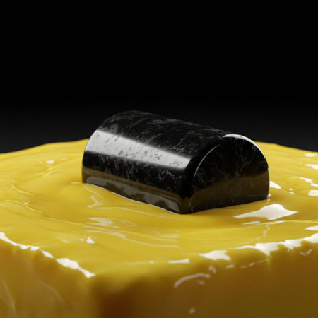 close up of a piece of yellow butter on a black background studioの素材