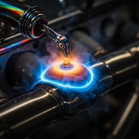 Close-up of a gas burner with a blue flame on it.の素材