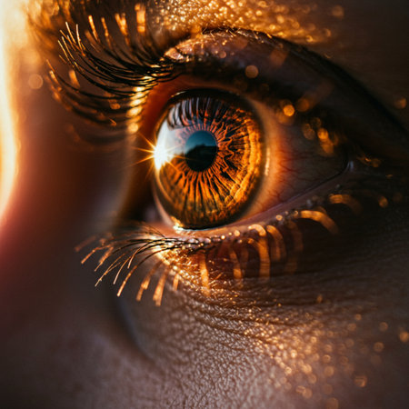 Close up of female eye with sparkle effect. Lens flare effectの素材