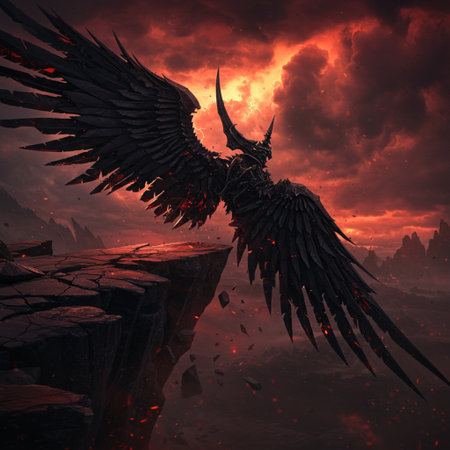 Fantasy scene with a black dragon flying in the sky. 3d renderingの素材