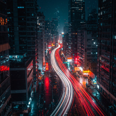 Beautiful night view of the road in Hong Kong, China.の素材